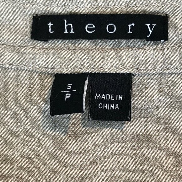 Theory Linen "Trisalta" Sandy neutral Button Down Shirt S - Picture 7 of 8